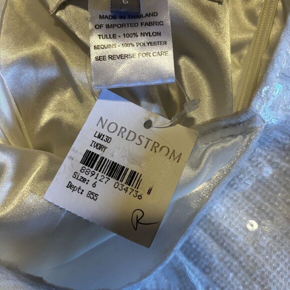 Amsale Dress Ivory White Sequin Open Back Bow Long Sleeve Sheath Mini Zip Size 6 - Picture 10 of 12